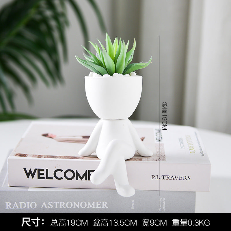 faux succulent white pot Hisow Artificial Succulent Plants in Human Shaped White Ceramic Pot（Cr