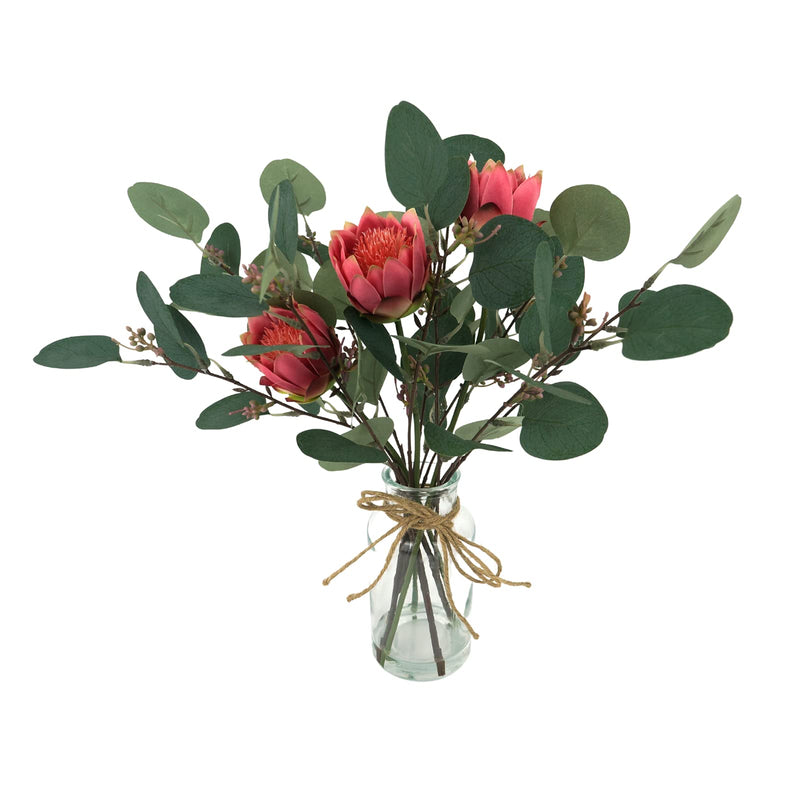 16.1" Artificial Eucalyptus Leaves in Glass Vase