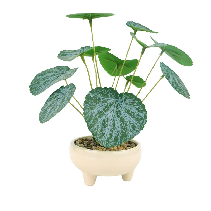 Small Faux Green Leaves with Ceramic Pot