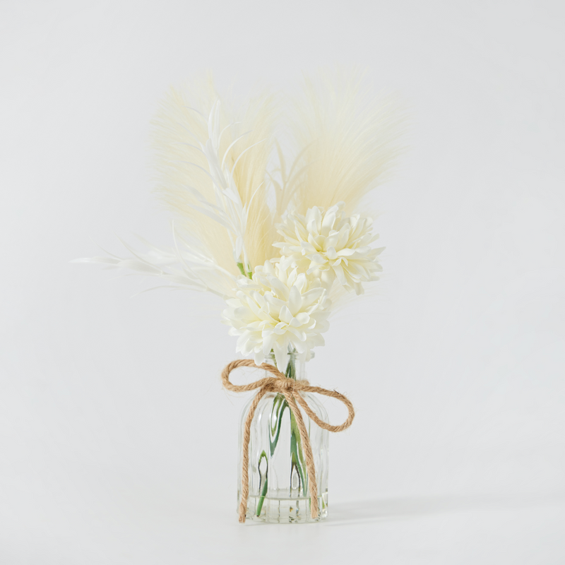 11.8" Artificial Flowers Arrangement with Glass Vase