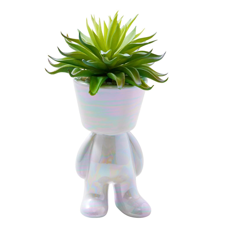 Mini Artificial Plants in Black/White Human Shaped Pot