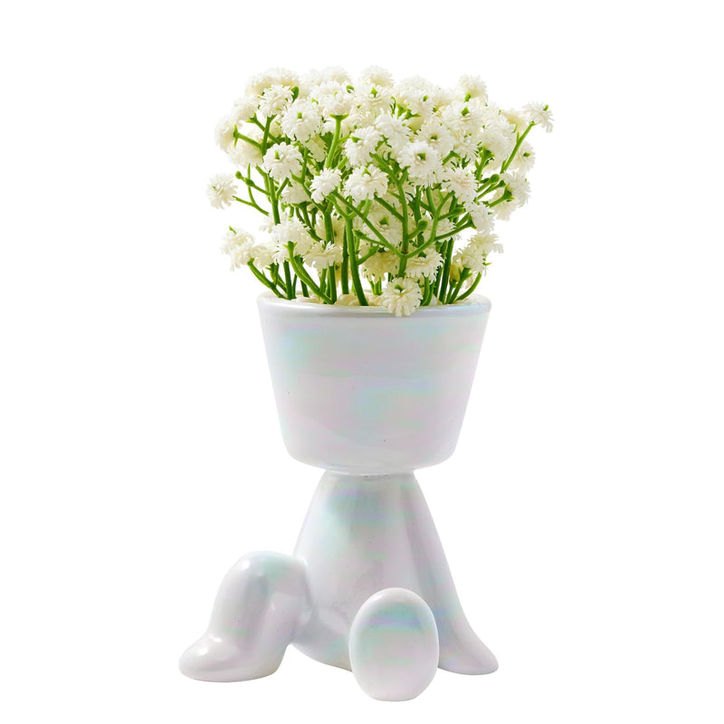 Mini Artificial Plants in Black/White Human Shaped Pot