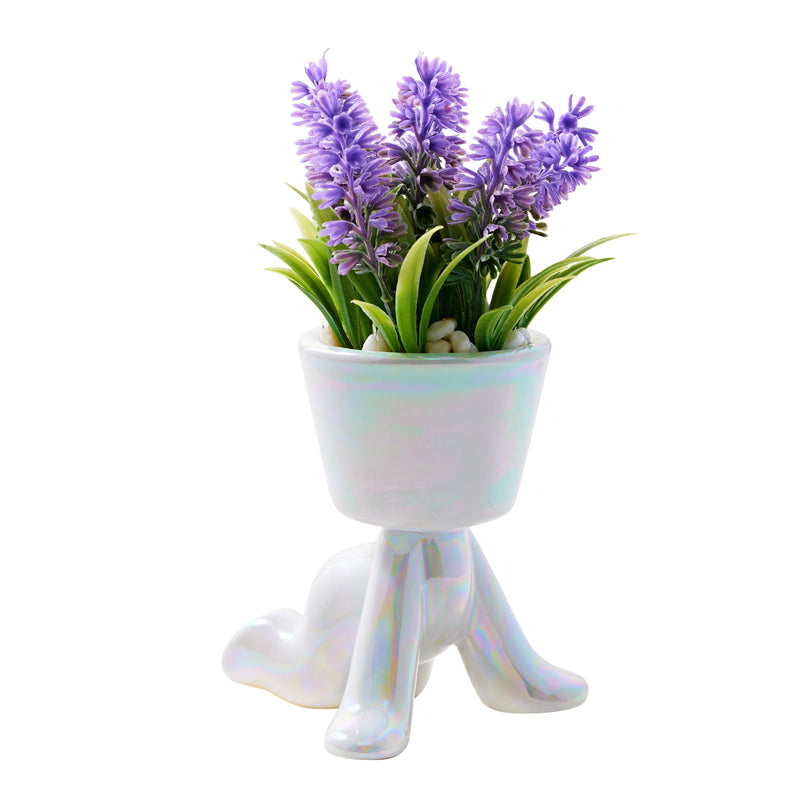 Mini Artificial Plants in Black/White Human Shaped Pot