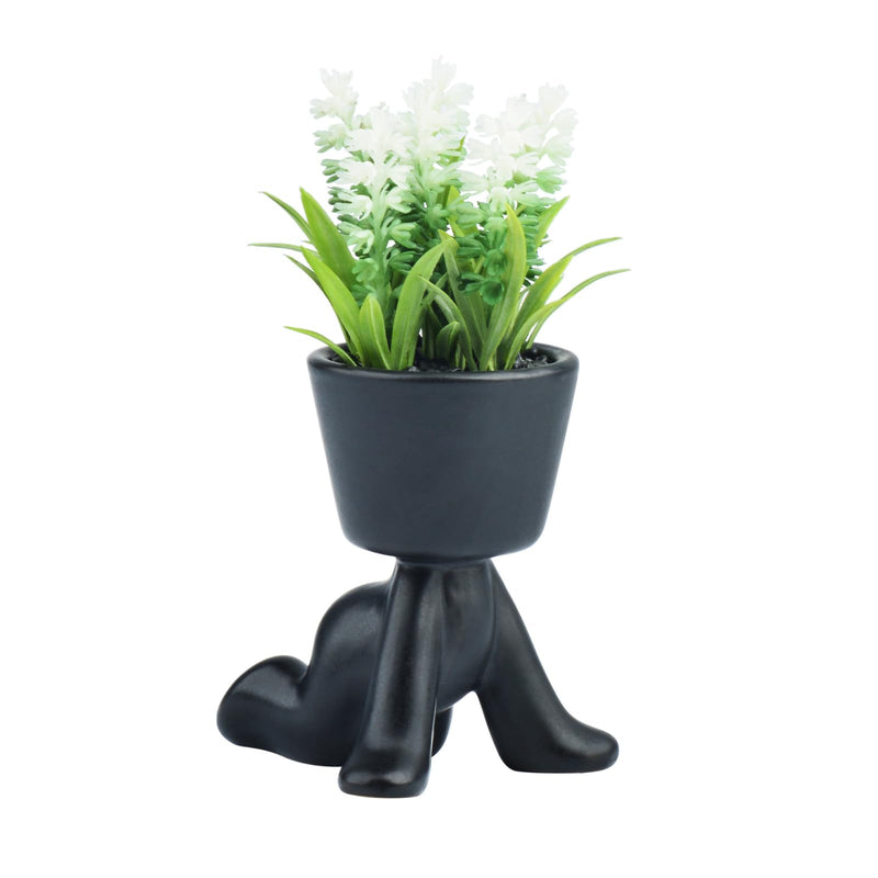 Mini Artificial Plants in Black/White Human Shaped Pot