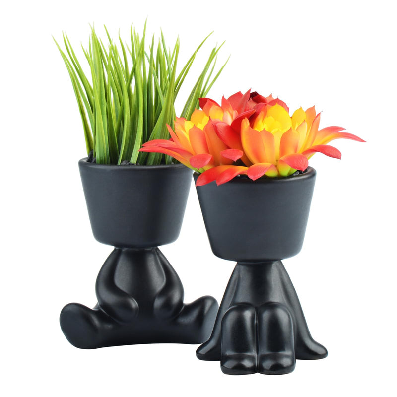 Mini Artificial Plants in Black/White Human Shaped Pot