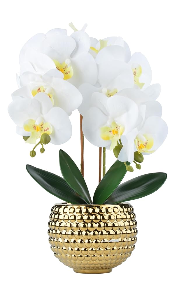 17" Large White Faux Orchids with Pot