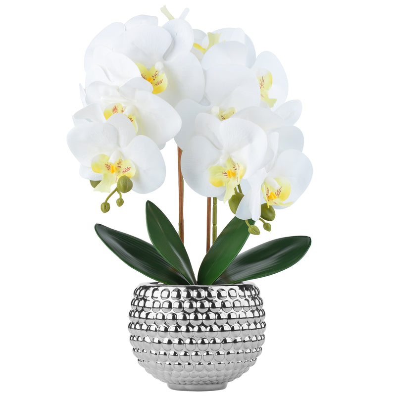 17" Large White Faux Orchids with Pot