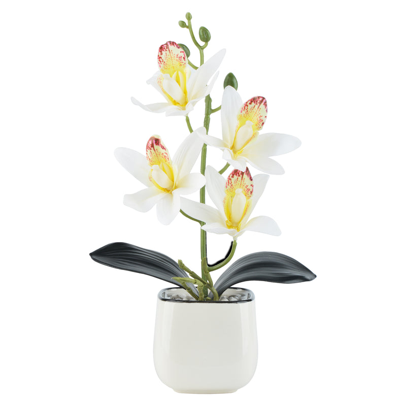 11.8"Orchids Artificial Flowers with Small White Ceramic Vase