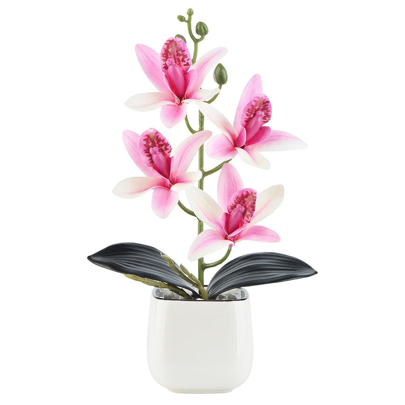 11.8"Orchids Artificial Flowers with Small White Ceramic Vase