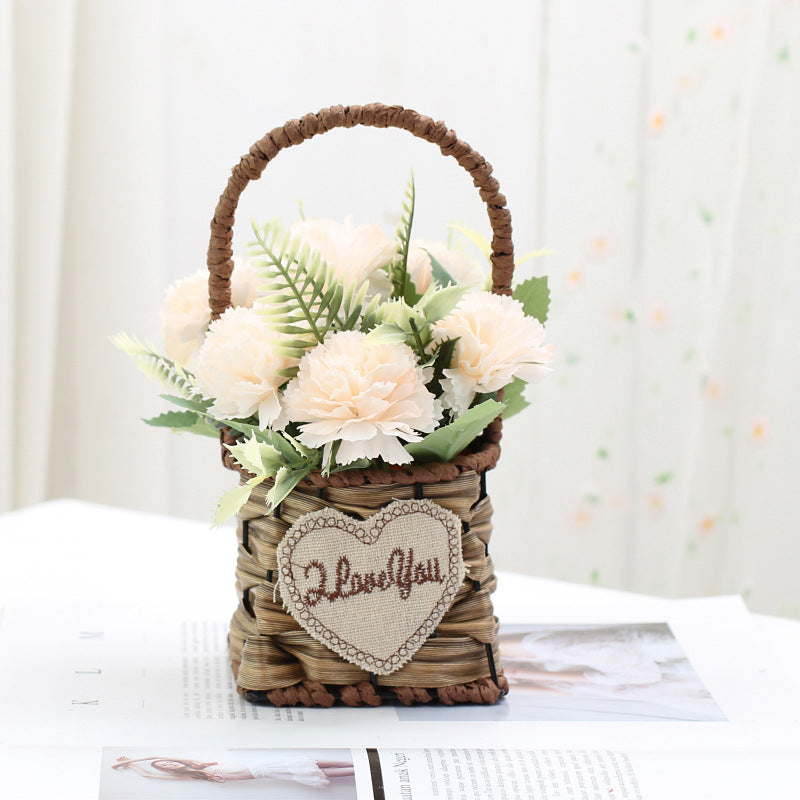 Hisow Artificial Flowers in Basket (White)