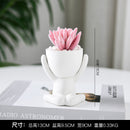 Hisow Artificial Succulent Plants in Human Shaped Ceramic White Pot（Raise hand）