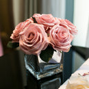 Hisow Artificial Flowers in Cube Glass Vase （Pink）