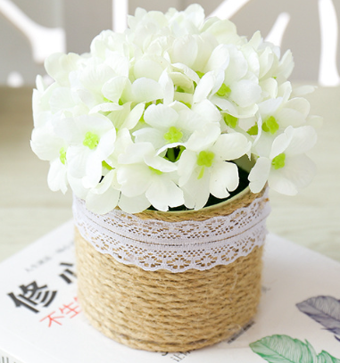 Hisow Artificial Flowers in Linen Basin（White）