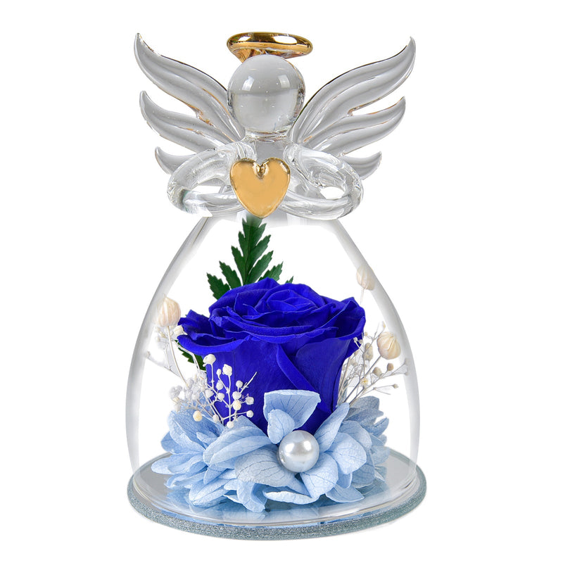 Hisow Angel Figurine Forever Flower Gift (Blue)